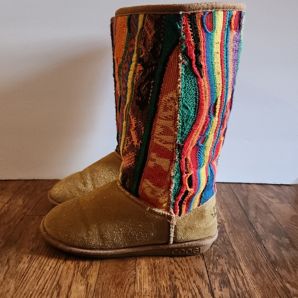 RARE Vintage COOGI 3D Rainbow Colorful Knit Sweater Ugg Style Winter Boots - Picture 7 of 14